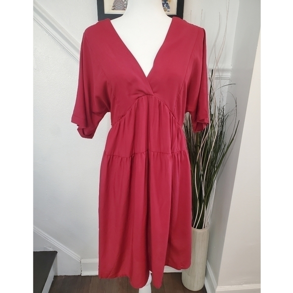 KIRUNDO red casual loose v neck short dress size XL net - Picture 4 of 11